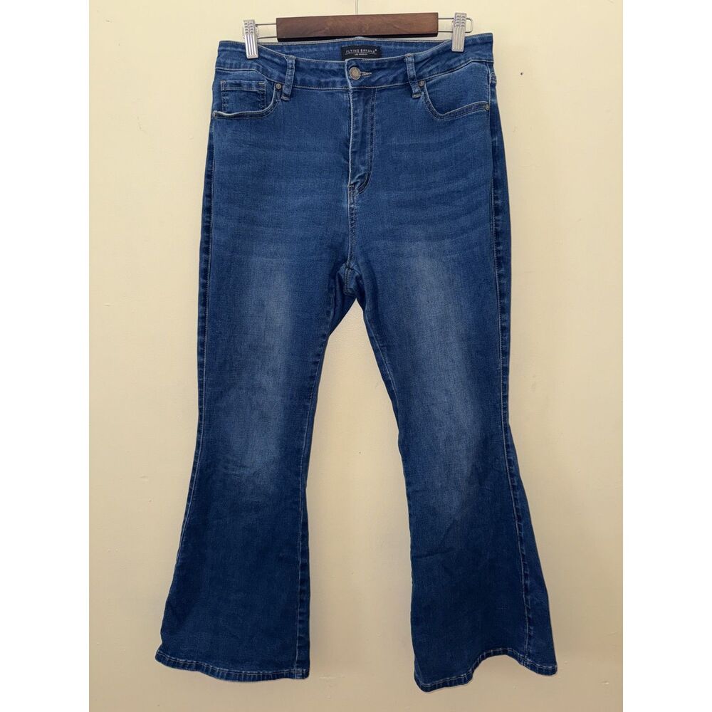 Flying Banana High Rise Flare Jeans Size 12S Blue Stretch Denim